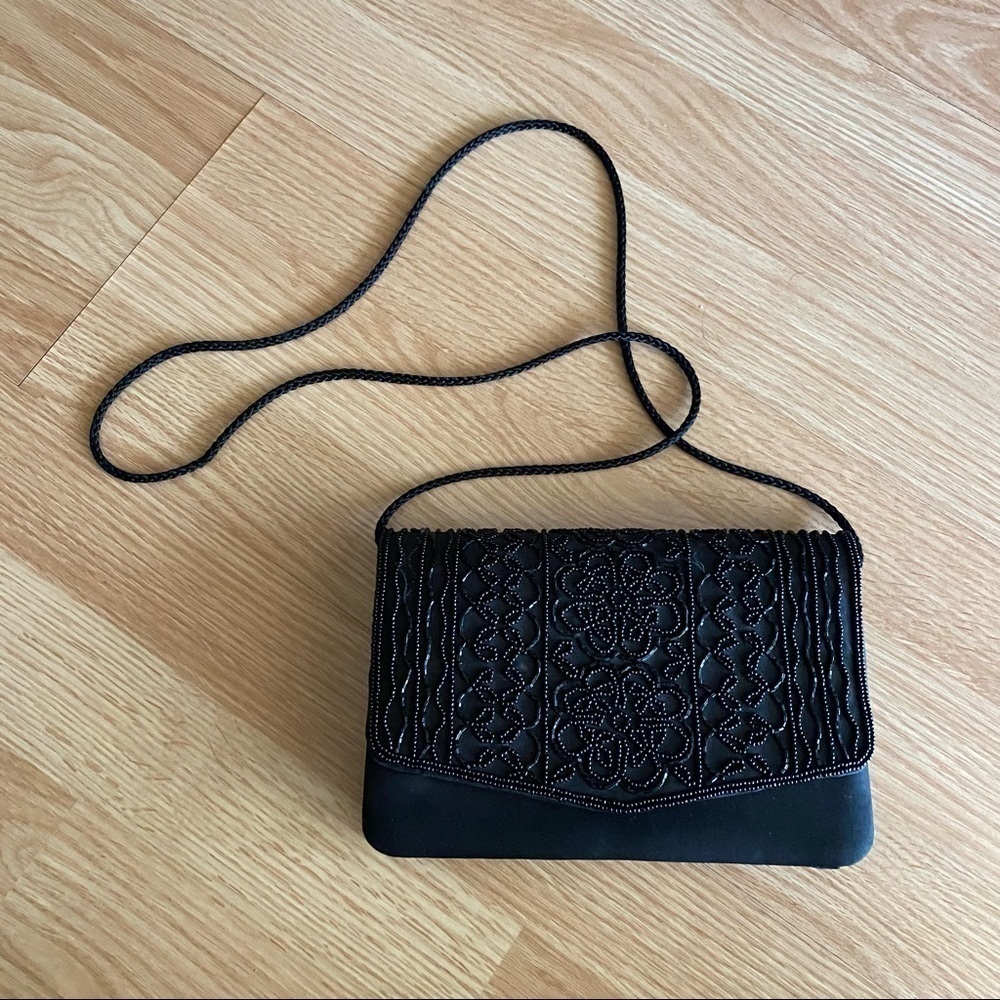 Carolyne Barton Black Sequin Evening Crossbody Bag